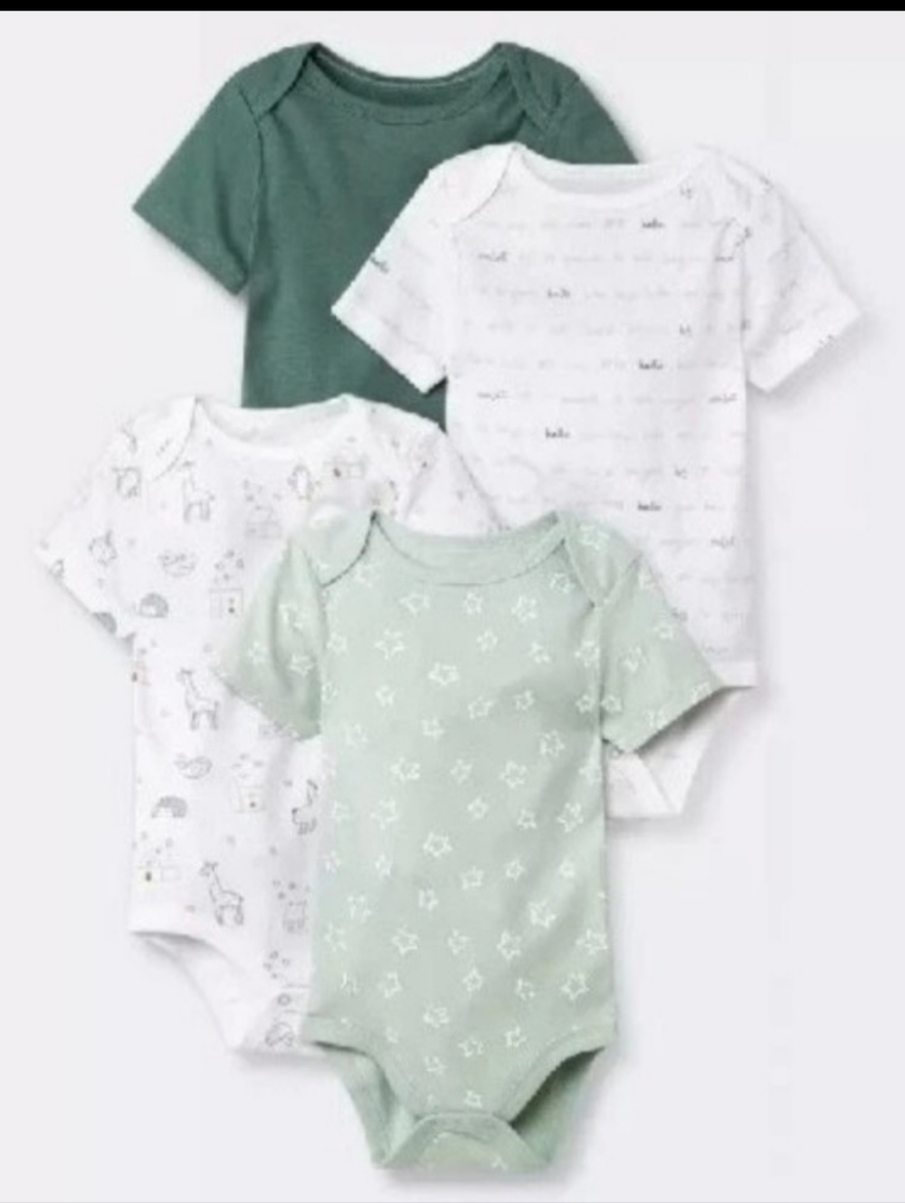 Baby 4pk 'Hello Happy' Short Sleeve Bodysuit Cloud lsland Dark Green 18M